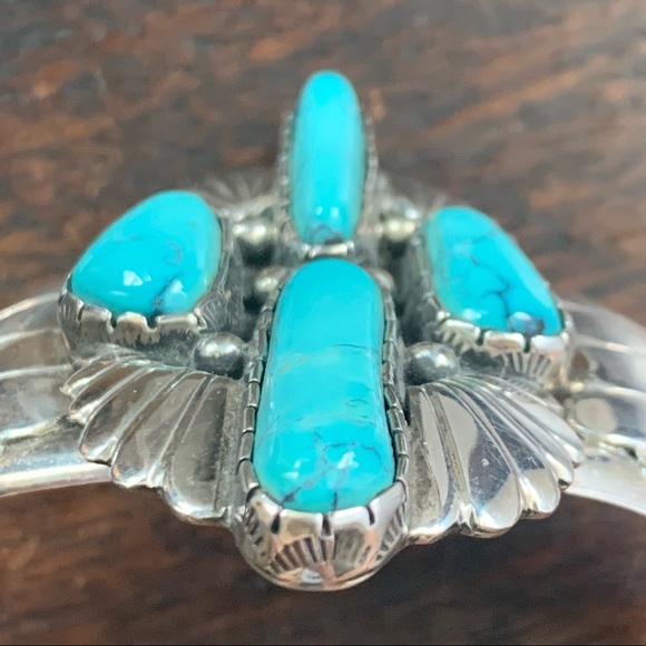 Navajo Turquoise and Sterling Wide Cuff Bracelet - Picture 9 of 16